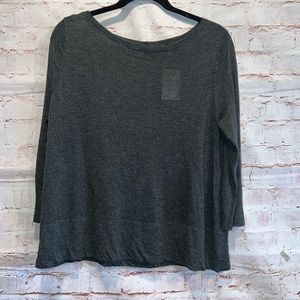 Halogen Shirt Womens Medium Charcoal Gray Button Back Loose Fit Cropped Sleeves